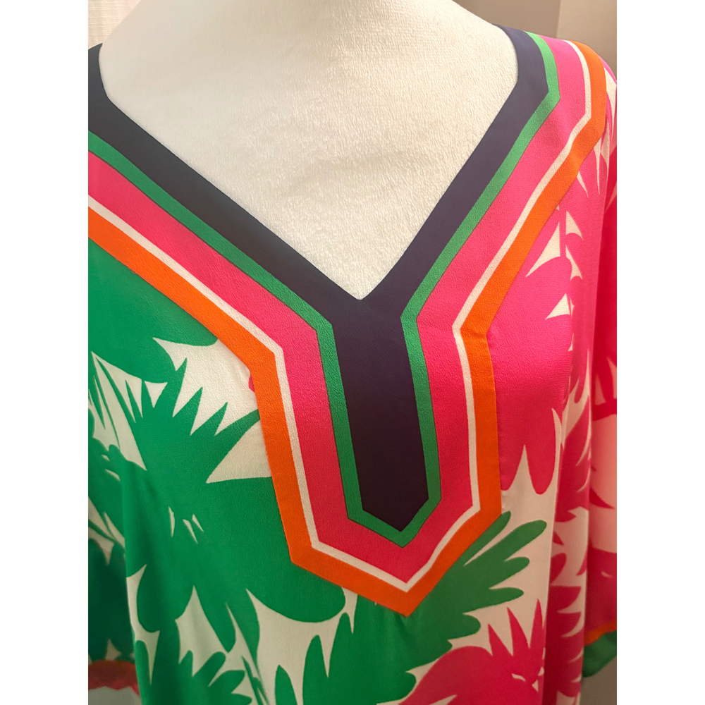 Trina Turk Colorful Floral Print V-Neck Kaftan Dress in Pink - Picture 4 of 6